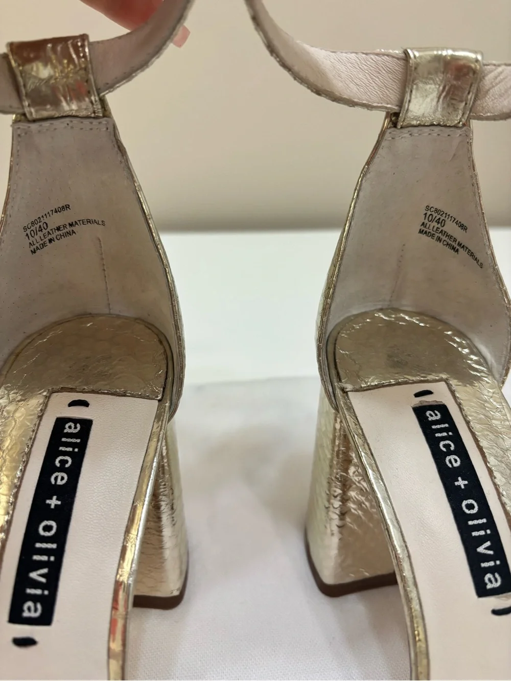 🌟 Alice + Olivia Gold Snake-Embossed Ankle Strap Sandals - NWT